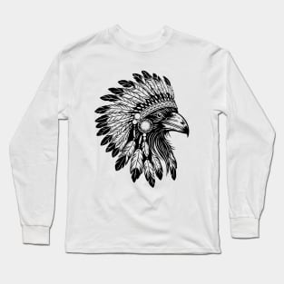 head of a raven wearing a traditional Indian feather headdress Long Sleeve T-Shirt